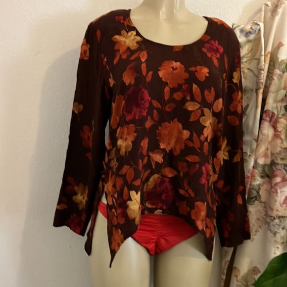 Vintage Dress Rabbit Design Brown Floral Design 2 Piece Orange Tan Red Maxi - Picture 12 of 16